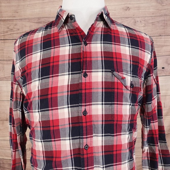 J CREW INDIAN MADRAS RED PLAID BUTTON DOWN SHIRT MENS SIZE L LARGE - Picture 1 of 6